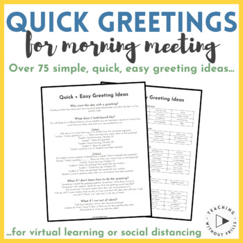 Preview of Quick, Easy, Simple Morning Meeting Greetings for Virtual or Social Distancing