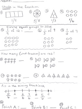 Preview of Quick Fractions Assessment/Test. Hand drawn