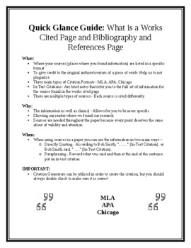 Preview of Quick Glance Guide What is a Works Cited Page, Bibliography, and References Page