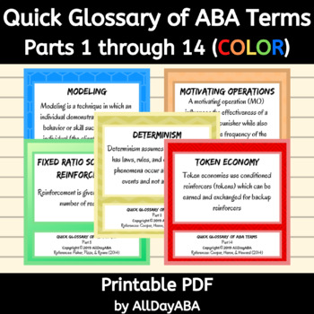 Preview of Quick Glossary of ABA Terms Parts 1 through 14: BCBA Exam Prep Flash Cards