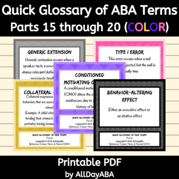 Preview of Quick Glossary of ABA Terms Parts 15 through 20: BCBA Exam Prep Flash Cards