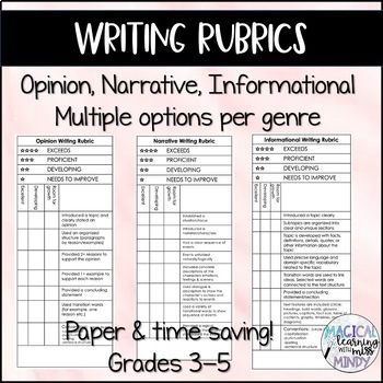 Preview of Quick Grade Writing Rubrics for Grades 3-5