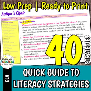 Preview of Quick Guide to 40 Literacy Strategies for Elementary ELA