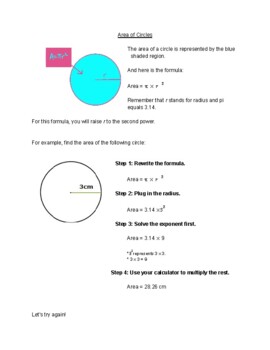 Preview of Quick Notes: Calculating Area of Circles