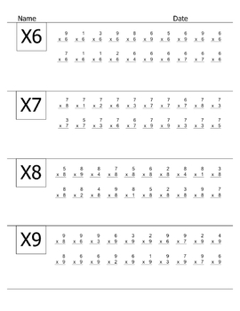 Preview of Quick Quiz:  Multiplication Drills 6-9