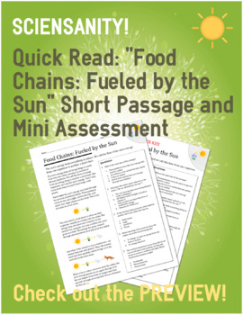 Preview of Quick Read: "Food Chains: Fueled by the Sun" Passage and Mini Quiz on Ecosystems