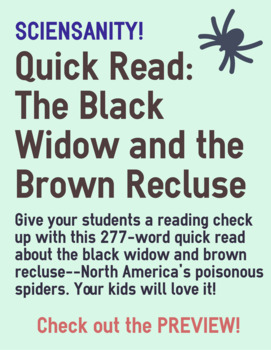 Preview of Quick Read: Spider Sense - Black Widow and Brown Recluse - Reading Skills Check