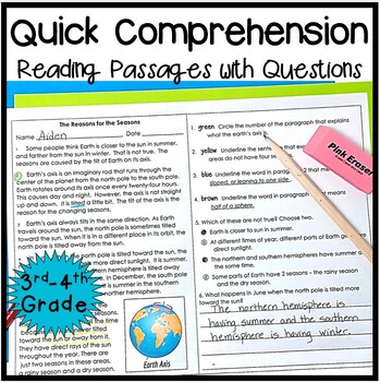 Preview of Quick Reading Comprehension Passages with Questions