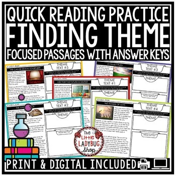 Preview of Reading Comprehension Passages Finding the Theme Worksheets 3rd 4th Grade