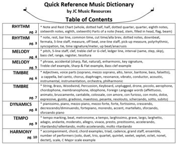Preview of Quick Reference Music Dictionary
