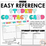 Quick Reference Student Contact Cards