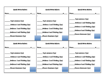 Preview of Quick Write / Short Answer Grading Rubric