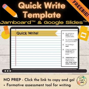 Preview of Quick Write Template FREEBIE | Google Jamboard™ & Slides™ | Distance Learning
