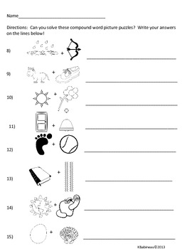 Quick and Easy Compound Word Puzzle Worksheet - FREEBIE! by Kathy Babineau