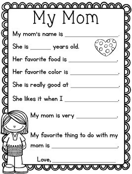 Mother's Day Writing Activity by Tess the Krafty Teacher | TpT