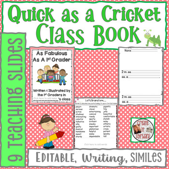 Preview of Quick as a Cricket Class Book 1st Grade Simile Writing Project