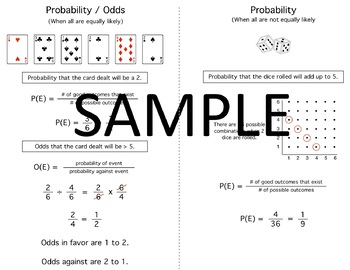 Probability Odds Quick Notes Equally Not Equally Likely Tpt