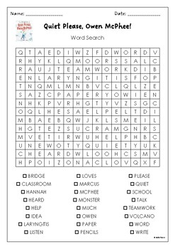 Quiet Please, Owen McPhee! by Trudy Ludwig Word Search Puzzle Activity