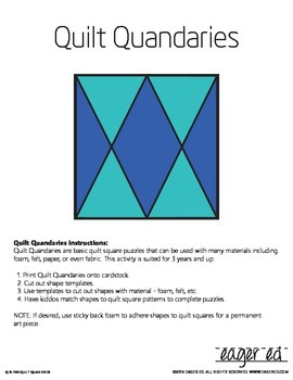 Preview of Quilt Quandaries - Basic quilt square puzzles for foam, felt, paper or fabric.