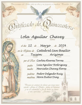 Preview of Quinceanera Certificado, Personalizable, Católico, Cristiano, Spanish