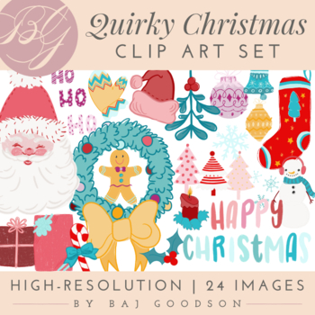 Preview of Quirky Christmas Themed Hand Drawn Color Clip Art Set | 300dpi PNGs
