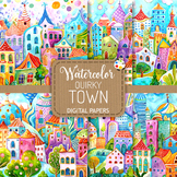 Quirky Town - Whimsical Watercolor Digital Paintings