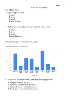 Quiz - Acids, Bases, and the pH Scale by JJ Resources | TpT