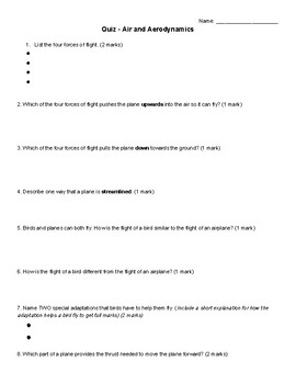 quiz air and aerodynamics grade 6 science by northern pine resources