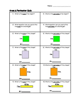 Preview of Quiz 1 - Area & Perimeter - 3rd Grade