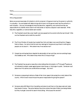 Preview of Quiz Assessment for Separation of Powers or Checks and Balances