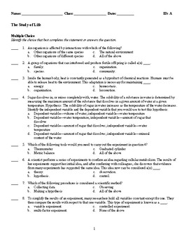 Quiz - Biology - The Study of Life by Ron's Secondary School Store