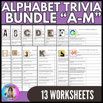 Preview of Quiz Bowl Mega Pack: 13 Alphabet Trivia Scavenger Hunts w/ Answer Keys