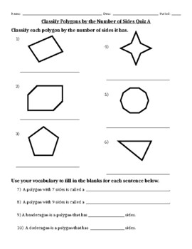 Preview of Classifying Polygons by Sides (3 to 12 sides) Quiz with 2 Versions