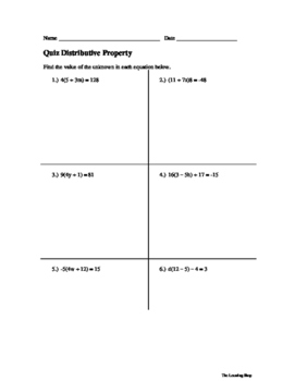 Preview of Quiz Distributive Property