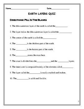 Earth Layers Quiz by Mo Don | TPT