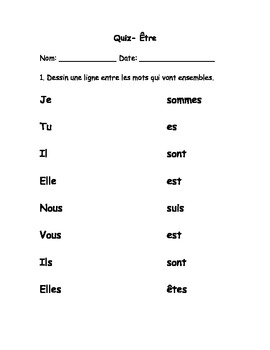 Quiz Etre Present Tense French By Kristen Hinnegan Tpt