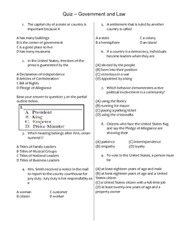 Middle School Social Studies Quiz Government Law By Educator Super Store