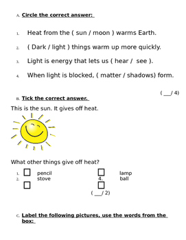 Preview of Quiz Heat Light Sound