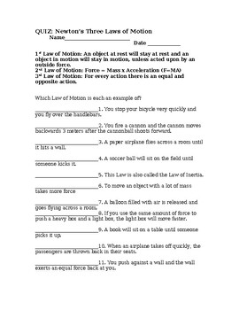 Preview of Quiz: Newton's Three Laws of Motion