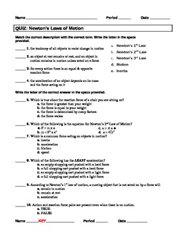 Quiz Newton's Laws of Motion by jjms | Teachers Pay Teachers