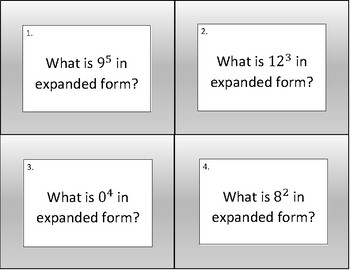 Preview of Quiz Quiz Trade Cards - Exponential Form, Expanded Form, Base, and Exponent