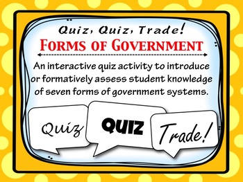 Preview of Quiz, Quiz, Trade: Forms of Government Interactive Activity for Grades 5, 6 & 7