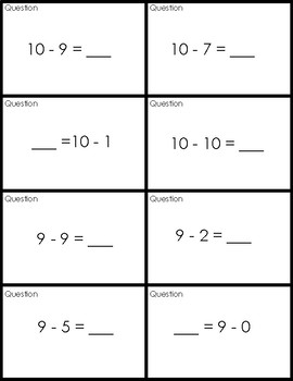 Solve Solve Swap Subtraction 1 - 10 | Math Game | Task Cards | TPT