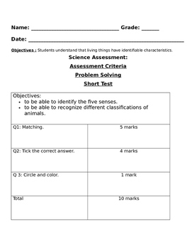 Preview of Quiz Senses Animal Classifications