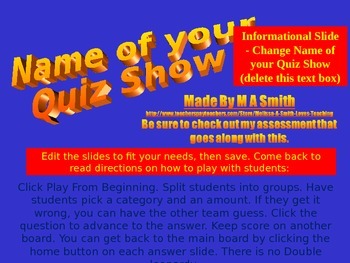 Preview of Quiz Show Template - Create Your Own Review Quiz Show