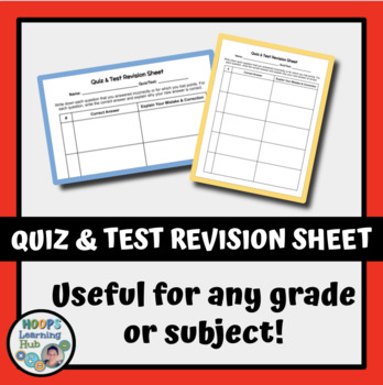 Preview of Quiz & Test Revision / Correction Sheet
