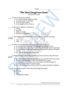 essay questions for the most dangerous game