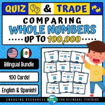 Preview of Quiz & Trade COMPARING MULTI-DIGIT NUMBERS up to 100,000 | Bilingual Game Bundle