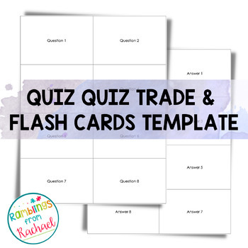 Preview of Quiz Quiz Trade & Flashcard Template for Double-sided Printing