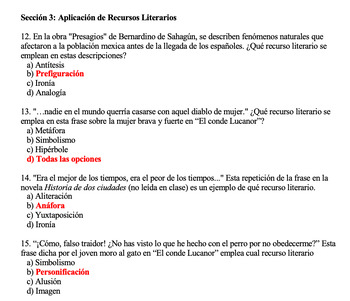 Quiz de recursos literarios para AP Spanish Literature / Literary devices  quiz